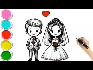 Cute Bride and Groom Drawing For Kids - Step By Step