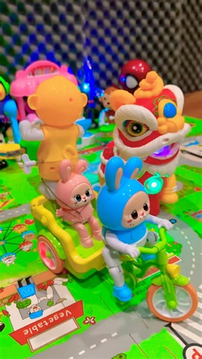 Funny rabbit riding with yellow monkey 🥳