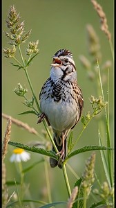 The Singing Grasshopper Sparrow Perched in Lush Meadow Grassland Serenity #birdwatching #birdslover #nature #natgeowild #birds | Feather Focus