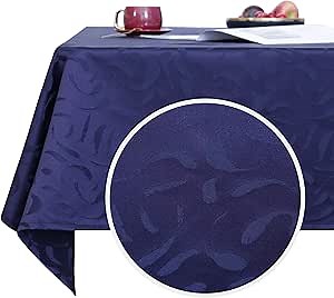 Deconovo Designer Series Luxurious Tablecloth Rectangular Curly Textured Jacquard Water Resistant Tablecloths for Party 54x84 Inch Blue Ribbon