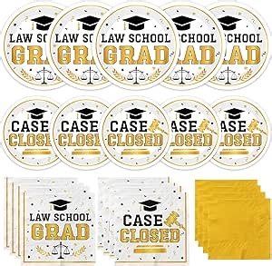 Law School Graduation Supplies Class of 2026 Graduation Party Plates and Napkins Future Lawyer Case Closed Dinnerware Law School Grad Tableware for Congrats Grad Party Decorations Serve 25 (White)
