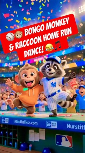 ⚾🐵 Bongo Monkey & Raccoon Home Run Dance! 😂🎵 #Baseball #FunnyAnimals #Shorts