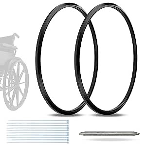 Pair of Wheelchair Tires Replacement 24"x1" Rear Wheel Solid Tires (Flat-free Polyurethane), Manual Wheelchair Parts - Replacement Tire That Fits Only Black Plastic Wheels