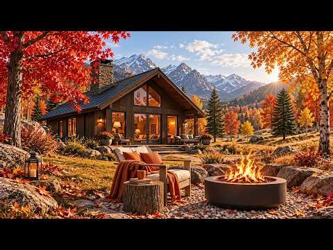 Soothing Autumn Cabin Jazz 🍂 Slow Jazz With Crackling Fire For Reading & Relaxation