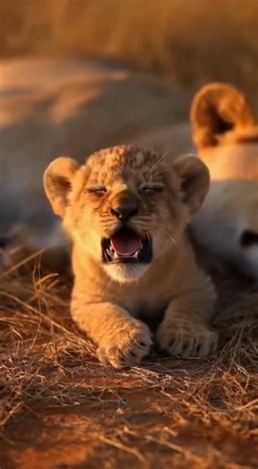 Funny Lion Family: Dad Roars with Cub and Gets Slapped by Mom! 🦁🤣 #lion #Shorts