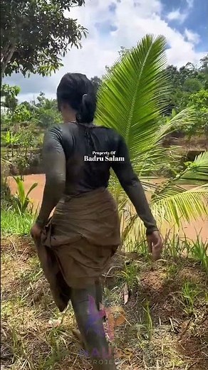 the happiness of the village girl in the rice field