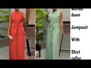 How to sew the buttons down jumpsuit with cargo pockets and collar