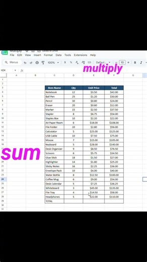 Excel SUM & MULTIPLY Formula | Excel Basic Formulas for Beginners #excel #dataentrytips #excel2025