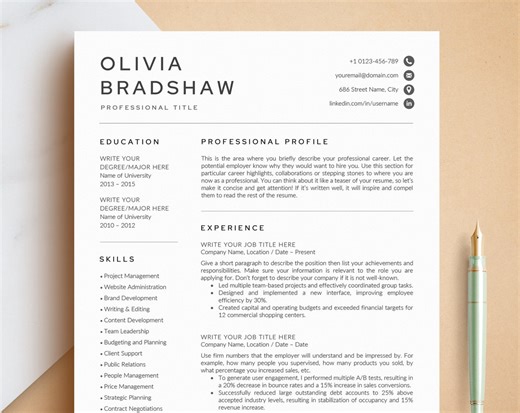 Resume Template, CV Template | Professional Resume Template for Word, Pages, Google Docs   Business Card | Two Columns Resume Template - Etsy