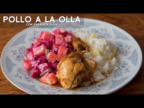 COMO PREPARAR POLLO A LA OLLA CON ENSALADA RUSA FÁCIL Y RÁPIDO | ACOMER.PE | COCINA PERUANA