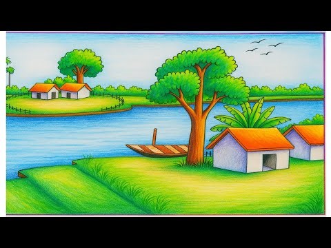Prakrutik drishya /Prakritik drishya/Village scenery/Landscape drawing/ দৃশ্য আঁকা/প্রাকৃতিক দৃশ্য