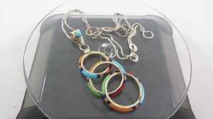 Sterling Silver Multi Stone Inlay Intersecting Rings Pendant W. Sterling Chain - Etsy