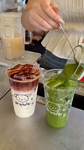 Thai tea latte and iced green tea. 🌱🥛🍵✨🫶🏻 #asmr #reelsvideoシ #greentea #thaitea #tealovers | คาเฟย