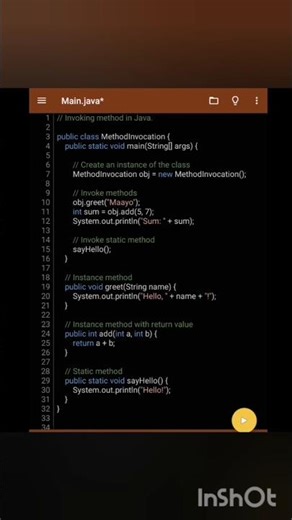 Invoking method in Java . #javaprogramming #java #programming #pythonprogramming #coding #java #js