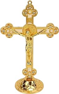 Standing Crucifix with Base, 5.9 Inch Tabletop Metal Catholic Jesus, Christian Decor, Jesus Decor, Desktop Prayer for Home Chapel Decoration and Religious Gifts