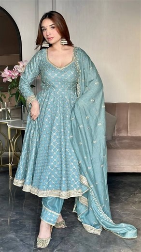 Your Gorgeous Fits💖 on Instagram: "Some colours don’t just look beautiful… they feel calm, graceful, and unforgettable the moment you wear them ✨ This powder blue embroidered Anarkali set is designed for those gentle festive moments where elegance speaks softly but stays in every memory. Crafted in heavy georgette with intricate sequence embroidery, flowing into a dreamy flare and paired with a delicately embroidered dupatta — every detail carries a quiet royal charm. This is for the girl who d