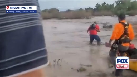 SECONDS TO SPARE: Video by the Emery County Sheriff’s Office shows the multi-agency and good Samaritan effort to rescue the man and the moment he was brought to safety across rushing water. https://www.foxweather.com/extreme-weather/utah-first-responders-rescue-flash-flood | FOX Weather