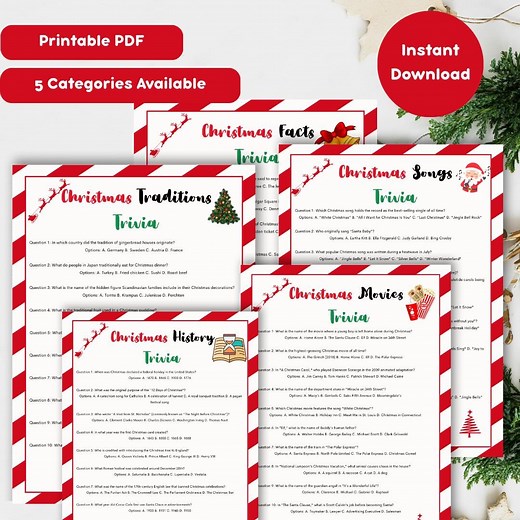 Christmas Trivia Game Printable PDF | 50 Questions Holiday Quiz | Christmas Movies Songs History Traditions Facts | Family Xmas Activity - Etsy