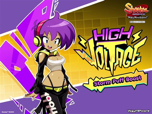Shantae's High Voltage Costume is available exclusively in the Shantae Advance: Risky Revolution digital Deluxe Edition (plus all physical versions). It gives Shantae a more contemporary look and holographic ponytail, plus it enhances her Storm Puff magic! https://bit.ly/ShantaeAdvanceWF | WayForward