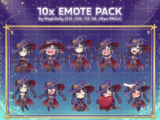 Mona Emotes, Genshin Impact Anime Chibi Stickers Emoji for Discord/Twitch/YouTube (Digital Download)