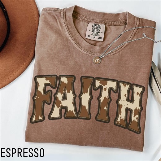 Faith Cow Print Shirt, Christian Western Tee, Faith Graphic T Shirt, Religious Gift for Women, Country Christian Shirt, Jesus Shirt - Etsy