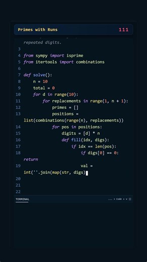 Project Euler #111: Primes with Runs | Python #coding #python #programming