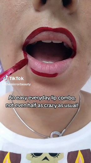 A quick simple ombre lip tutorial to do on the go! 💋 Would you wear this red and baby pink lip makeup look? ❤️🩷 💋 #simplemakeup #liptutorial #lipmakeup #lipswatch #pinkmakeup #makeupeffect