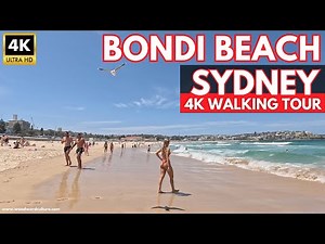 Bondi Beach Sydney [4K] Walking Tour | Walking along Bondi Beach in Summer | Sydney Australia in 4K