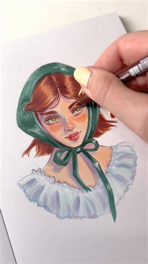 Alcohol Markers Portrait - Drawing Process 💚🍒✨