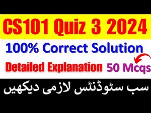 Cs101 Quiz 3 2024 || Cs101 Quiz 3 Solution 2024 || Cs101 Quiz 3 Spring 2024 || Cs101 quiz 3 solution
