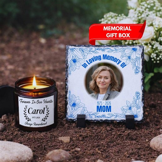 Sympathy Gift Box for Loss of Mother, Mom Memorial Stone Condolence Gift,custom Photo Plaque and Candle,in Loving Memory,loss of a Loved One - Etsy