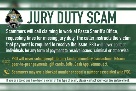 Pasco County Sheriff Warns Residents About Jury Duty Scams