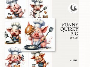 Funny Quirky Pig Chef Clipart Set of 10 High Quality 300 DPI Jpgs Whimsical Animal Cooking Art for Scrapbooking Cards Crafts Download - Etsy