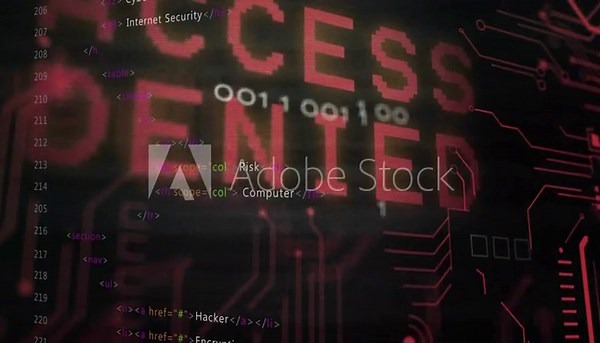 Faint code overlaying HTML list, letters forming ACCESS DENIED and streams pulsing blocking access Stock Video