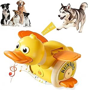 Crawling Duck Dog Toys, Interactive Dancing Duck Dog Toys with Music Sounds & Lights, 360 Rotating Auto-Crawling Action Duck Toy for Puppies/Small/Medium Dogs (A-Yellow)