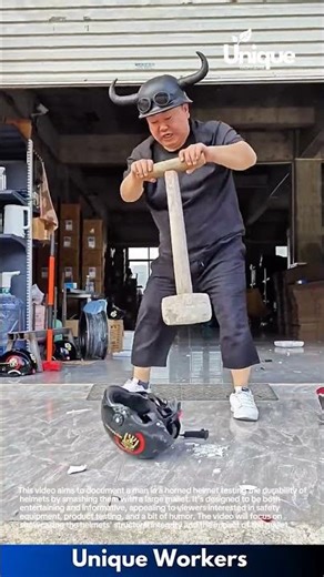Helmet Strength Test: Man Uses Heavy Hammer to Test Safety Helmets