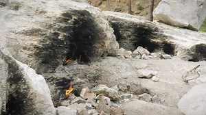 Eternal burning fire in mountains. Popular travel destination in Turkey, Cirali