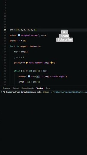 69/100—Python Code [Insertion Sort] #codequest.#coding #python #cursor #ytshorts