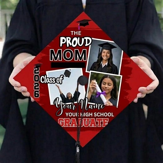 Personalised Graduation Cap Topper, Custom Name Class of 2026 Grad Cap, Red Graduation Hat, Proud Mom Gift - Etsy