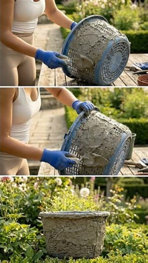 “We Turned a Plastic Basket Into a Luxury Stone Planter 😳🪨” #beforeandafter #diy #transformation