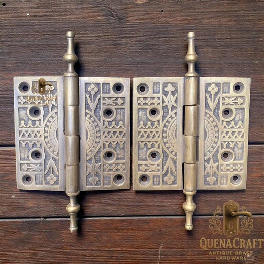 Pair of 6.69" Antique Carved Brass Door Hinges, Decorative Vintage Engraved Hinges for Unique Home Decor (V.030) - Etsy
