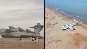 Unique Russian MD-160 plane that's bigger than a Boeing 747 lays abandoned on Dagestan beach