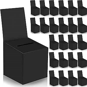 30 Pack Raffle Boxes Ballot Box Suggestion Box with Slot, 6 x 6 x 6 Inch Cardboard Raffle Boxes with Slot for Ticket and Removable Header for Collecting Business Card Voting Contest (Red)