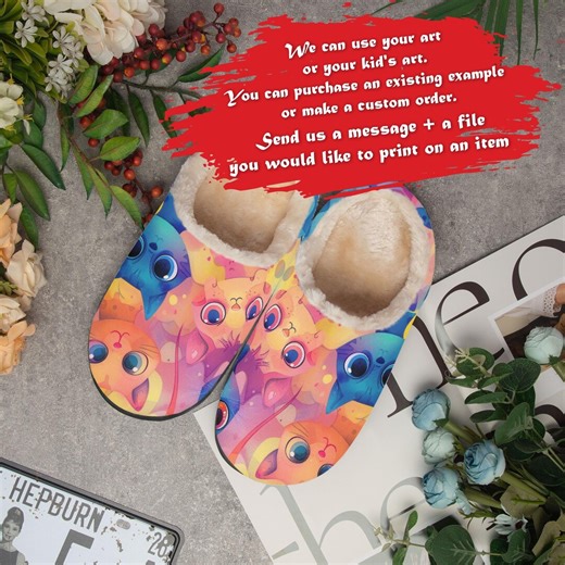 Unisex Fluffy Bedroom Slippers, Custom Design,shoe Designed by Child, Kid's Art on Boots, Children Designer, Personalized Gifts - Etsy