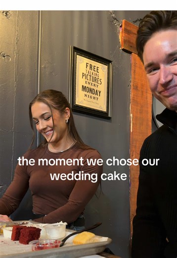 all i ever do is laugh when im with bray, i love him so much 😭😭😭 wedding cake officially in the works !!!! 🪩 #2026bride #2026wedding #weddingcake #milwaukee #caketasting