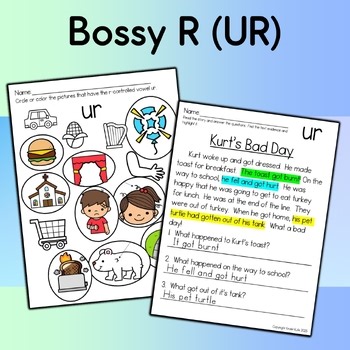 R-Controlled Vowels ur Bossy R Worksheets Reading Passages Vowel Digraphs