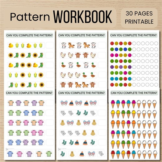Pattern Worksheets for Kids, Pattern Workbook, Preschool & Kindergarten Activity, Pattern Recognition Printable, Homeschool Learning PDF