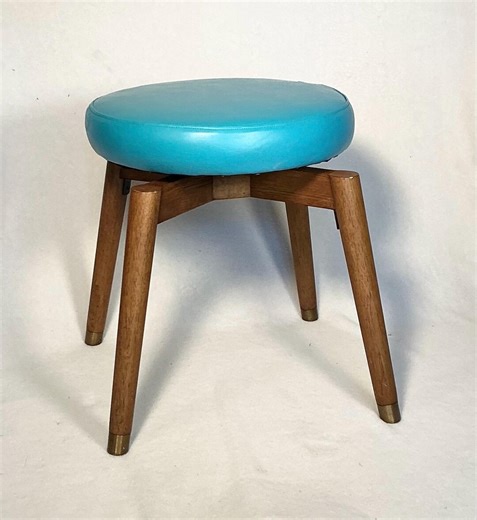 Vintage Mid-century Modern Wooden Swivel Vanity Stool, Newly Reupholstered, Circa 1960s - Etsy