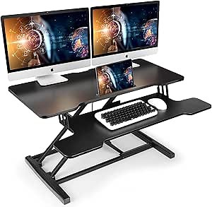 Standing Desk Converter 36 inch, Height Adjustable Sit Stand Desk Riser, Stand Up Desk for Home Office, Sit to Stand Tabletop with Keyboard Tray for Dual Monitors