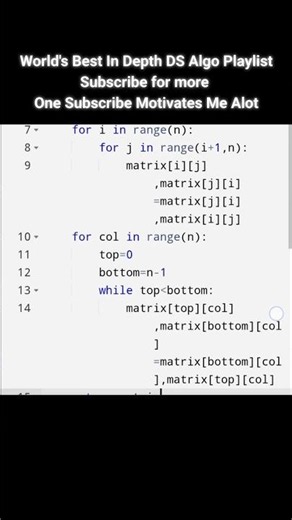 Rotate matrix by 90 degrees in anticlock wise direction #dsa #live #algo